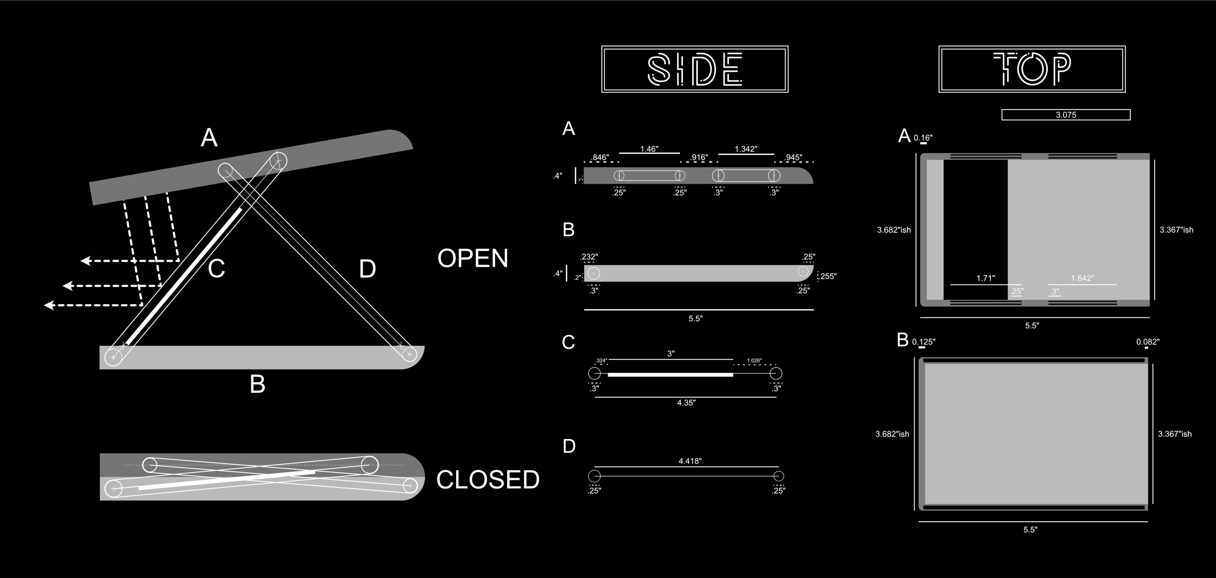 Technical blueprint of the expanding Dialed stand mechanism
