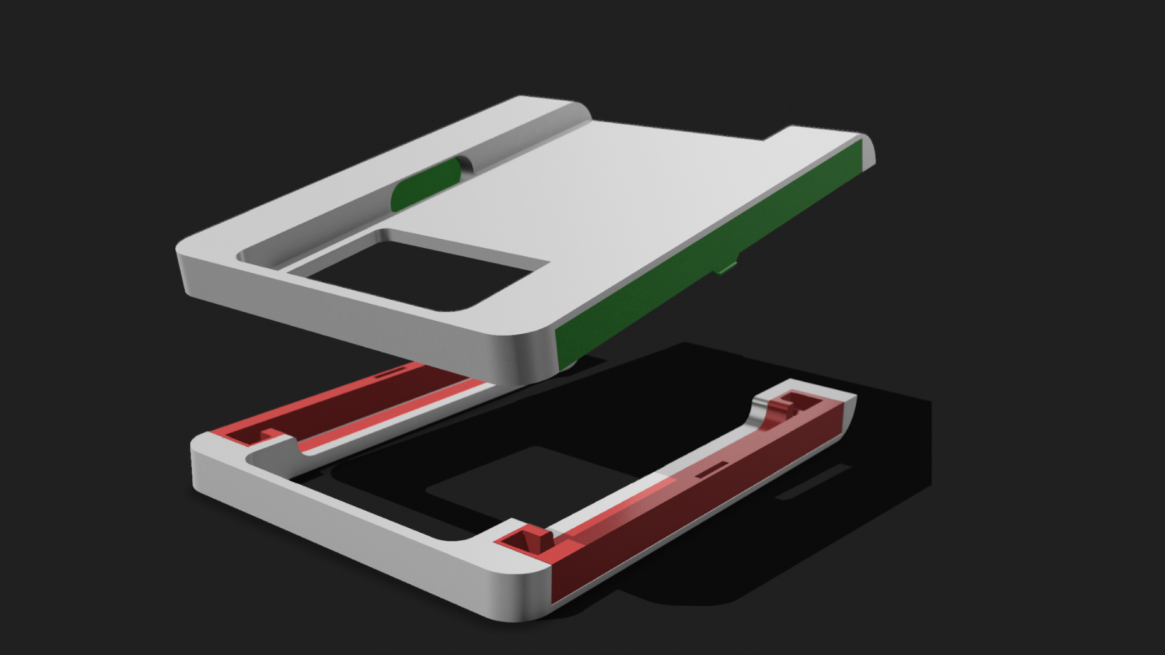 CAD model of Dialed stand open and collapsed with scissor mechanism