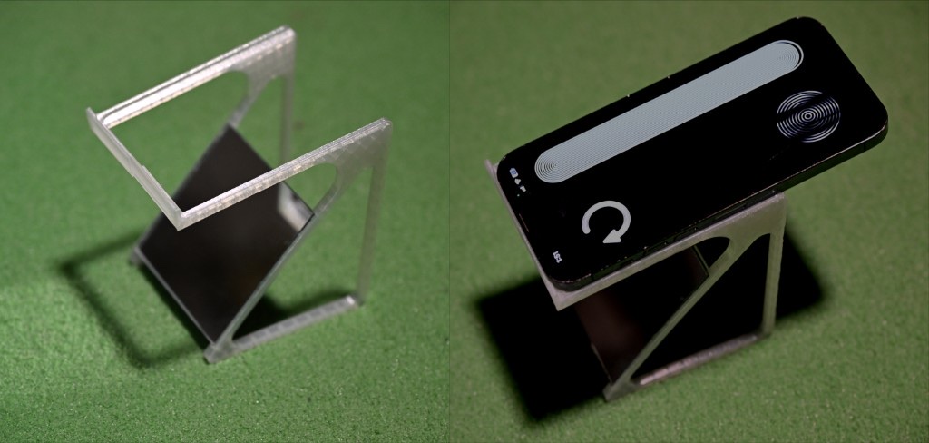 Gen 1 Dialed stand proof of concept with phone seated upside down over a mirror
